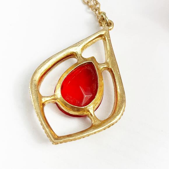 Sarah Coventry Vintage Scarlet Tears Red Stone Necklace - Picture 6 of 8